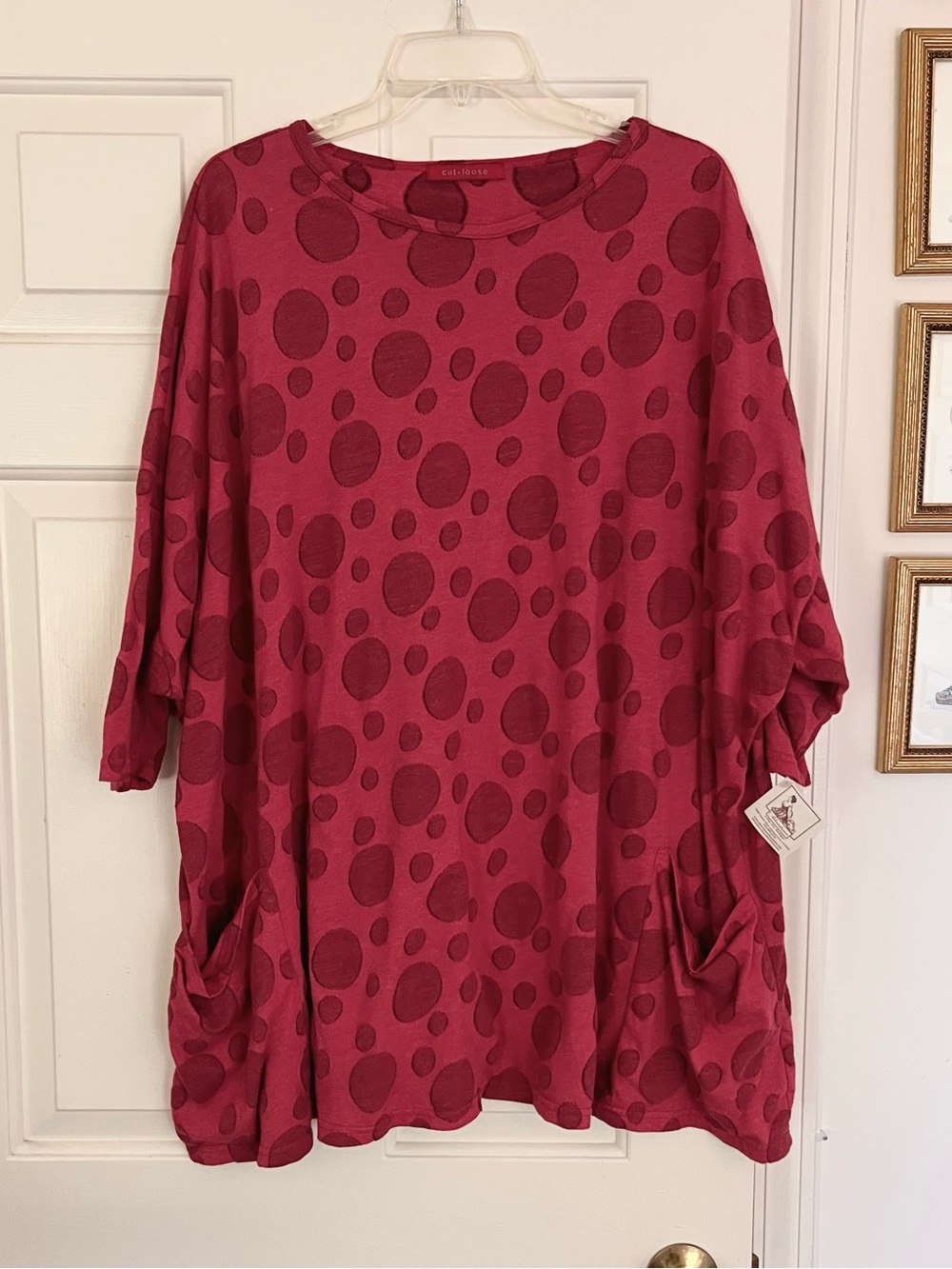 Short Sleeve Red Dot Tunic Top by Cut Loose, One Size, NWT